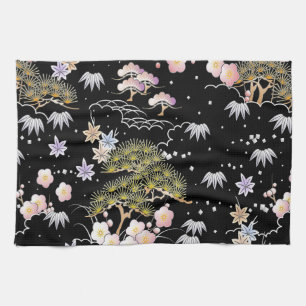 Elegant Japanese Inspired Botanical Artwork   Tea Towel