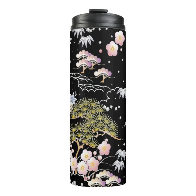 Elegant Japanese Inspired Botanical Artwork | Thermal Tumbler (Front)