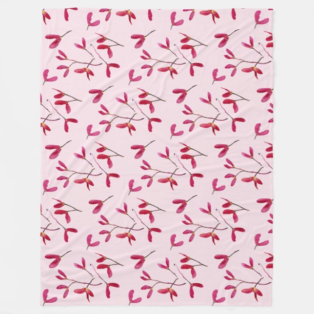 Elegant Japanese Red Maple Tree Seeds Watercolor Fleece Blanket (Front)