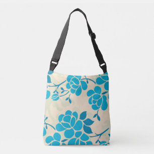 Elegant Japanese Style Blue Floral Design Crossbody Bag