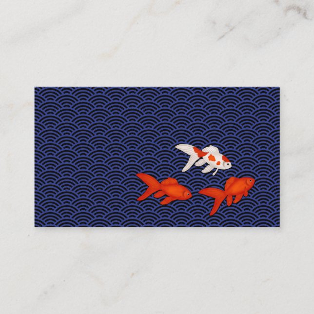 Elegant Japanese Style Seigaiha & Goldfish Business Card (Front)