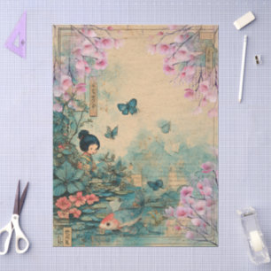 Elegant Japanese Themed Decoupage Crafting Tissue Paper