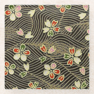 Elegant Japanese Washi Origami Cherry Blossoms Glass Coaster