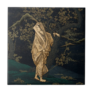 Elegant Japanese Woman Kimono Ceramic Tile