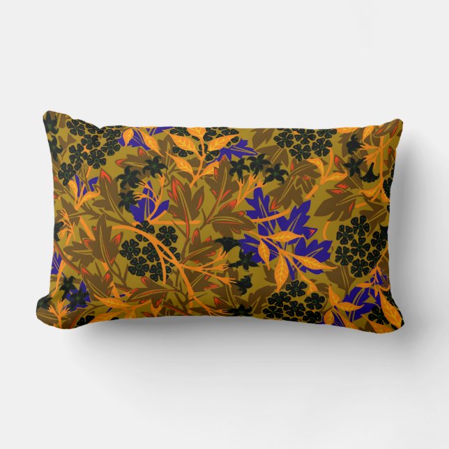 Elegant Jasmine Floral Pattern | Olive Green Lumbar Cushion (Front)