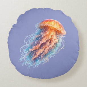 Elegant Jellyfish Ocean Fantasy Illustration Round Cushion