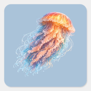 Elegant Jellyfish Ocean Fantasy Illustration Square Sticker