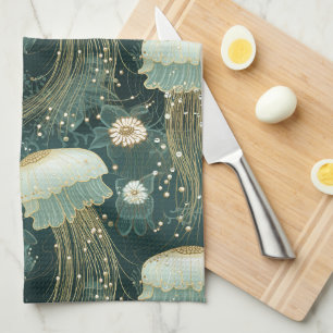Elegant Jellyfish Pattern - Custom Name Tea Towel