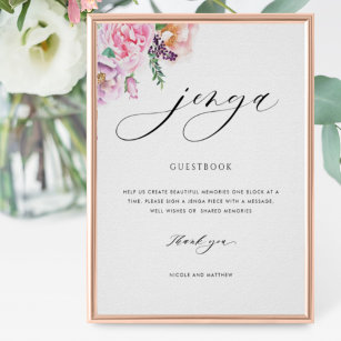 Elegant Jenga Guestbook Pastel Floral Wedding Sign
