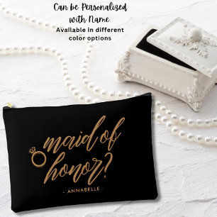 Elegant Jet Black Maid of Honour Gift Personalised Accessory Pouch