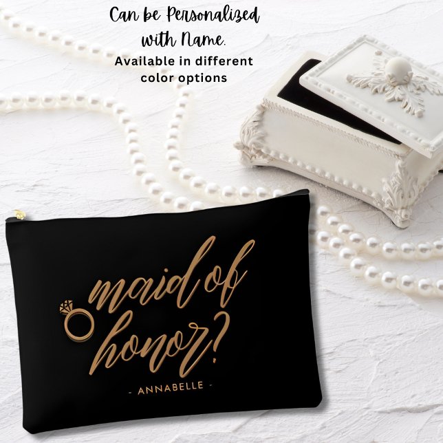 Elegant Jet Black Maid of Honour Gift Personalised Accessory Pouch (Creator Uploaded)