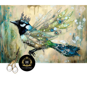Elegant Jewel Embellished Bird Art Decoupage Tissue Paper