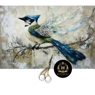 Elegant Jewel Embellished Bird Art Decoupage Tissue Paper