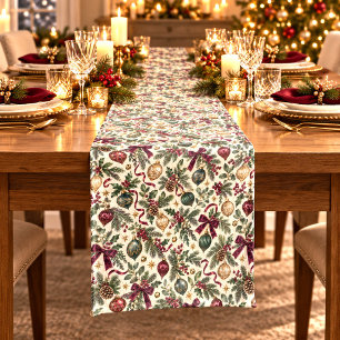 Elegant Jewel Tone Botanical Christmas Short Table Runner