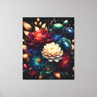 Elegant Jewel-Toned Floral Design with Glowing Peo Canvas Print