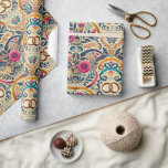 Elegant Jewel-Toned with Intertwined Rings Wedding Wrapping Paper<br><div class="desc">Celebrate love in vibrant style with this bold and elegant wedding wrapping paper. Featuring intertwined gold rings at the centre of a jewel-toned design, this wrap exudes energy, romance, and sophistication. Rich hues of fuchsia, cobalt blue, golden yellow, and bright accents are intertwined with floral motifs and graceful patterns, making...</div>