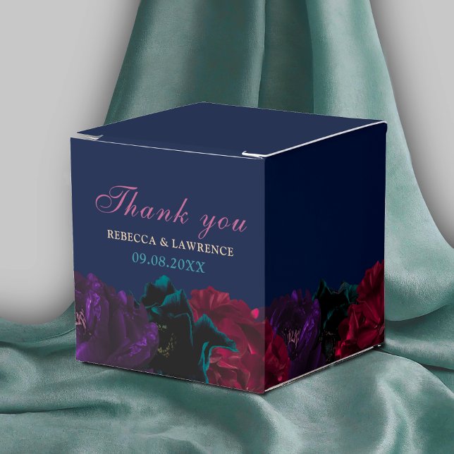 Elegant jewel tones flowers dark blu wedding favou favour box (Creator Uploaded)