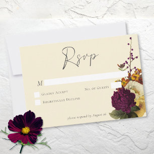 Elegant Jewel Vintage Floral Ivory Wedding RSVP Card