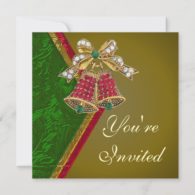 Elegant Jewelled Bells Party Invitation (Front)
