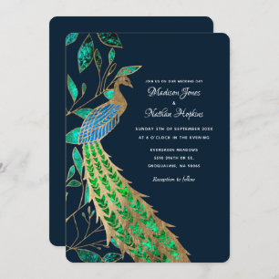 Elegant Jewelled Peacock Wedding Invitation