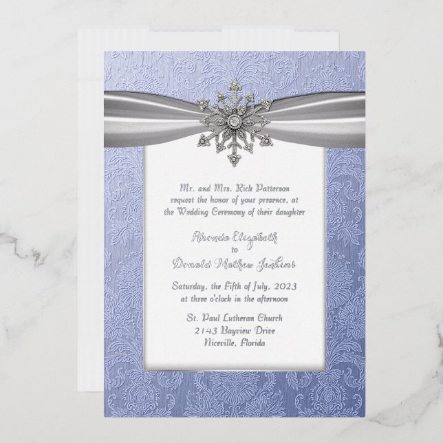 Elegant Jewelled Snowflake Wedding Foil Invitation (Envelope)