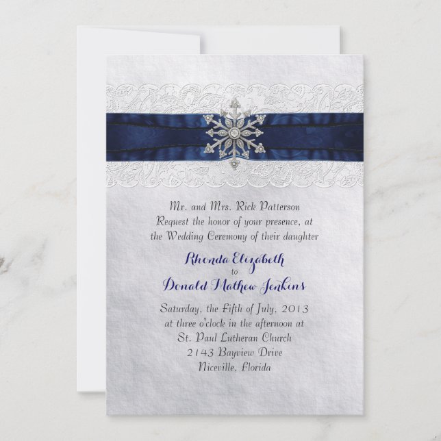 Elegant Jewelled Snowflake Wedding Invitation (Front)