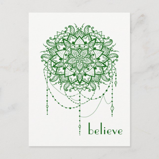 Elegant Jewelled Zen Mandala "Believe" Postcard (Front)