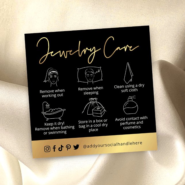 Elegant Jewellery Care Guide Black & Gold Logo Car Square Business Card (Creator Uploaded)