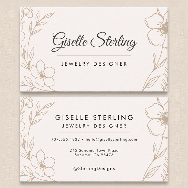 Elegant Jewellery Designer Botanical Blush Black  Business Card (Creator Uploaded)