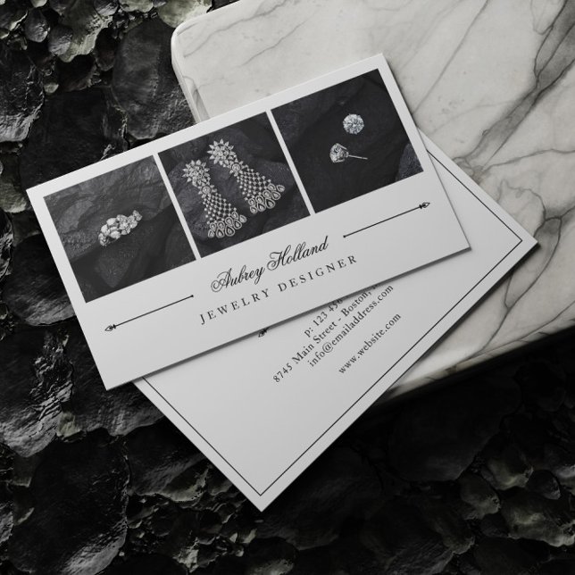Elegant Jewellery Designer Photo Collage Business Card (Creator Uploaded)