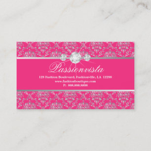Elegant Jewellery Diamonds Silver Pink Damask Business Card