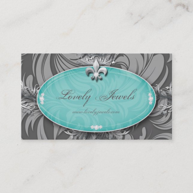 Elegant Jewellery Fashion Fleur de lis Blue Pastel Business Card (Front)