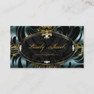 Elegant Jewellery Fashion Fleur de lis Gold Teal Business Card