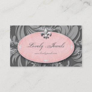 Elegant Jewellery Fashion Fleur de lis Pink Grey Business Card