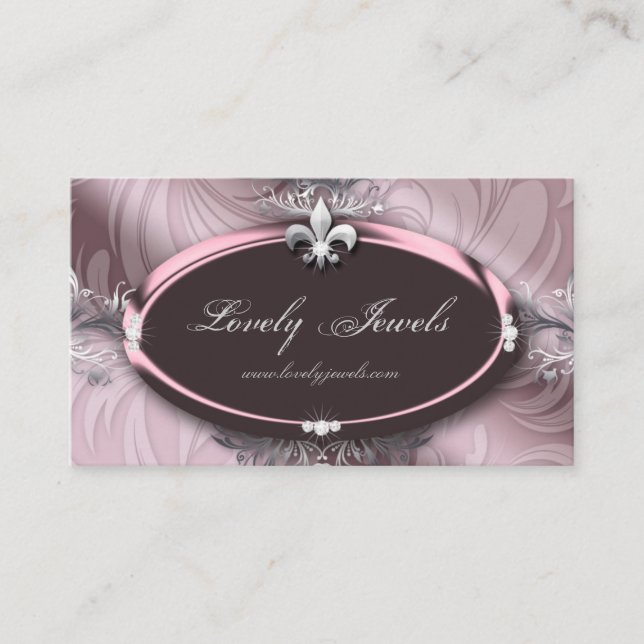 Elegant Jewellery Fashion Fleur de lis Pink Rose Business Card (Front)