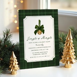Elegant Jingle and Mingle Plaid Christmas Party Invitation