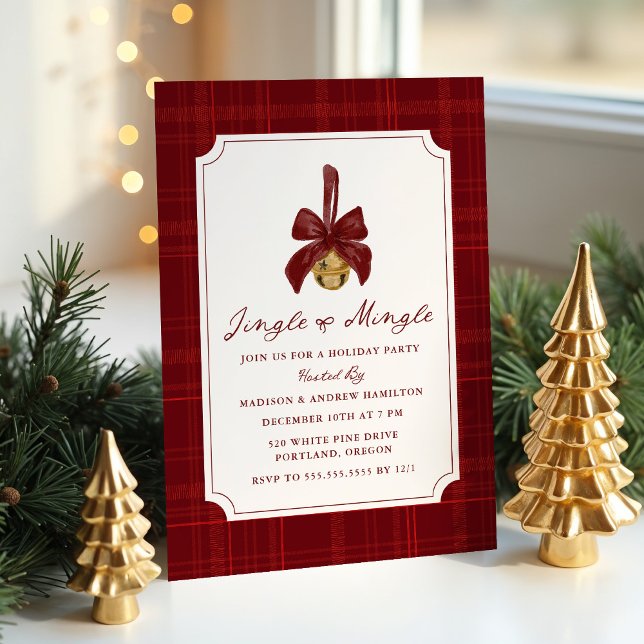 Elegant Jingle and Mingle Plaid Christmas Party Invitation (Creator Uploaded)