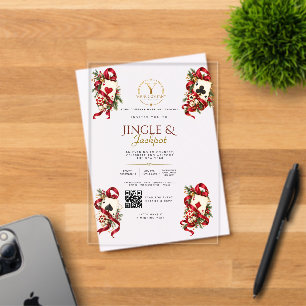 Elegant Jingle & Jackpot Corporate Casino Logo QR Acrylic Invitations