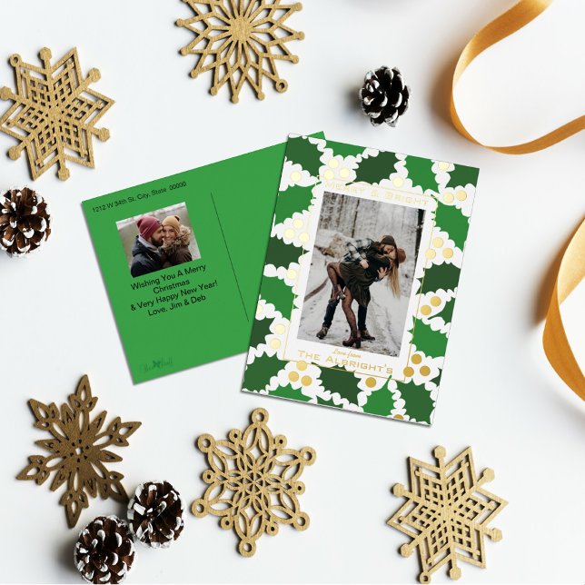 Elegant Jolly Holly 2 Photo Foil Holiday Postcard (Creator Uploaded)