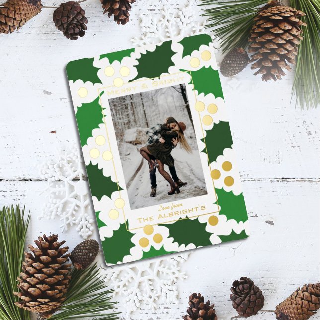 Elegant Jolly Holly Photo Holiday Foil Card (Creator Uploaded)