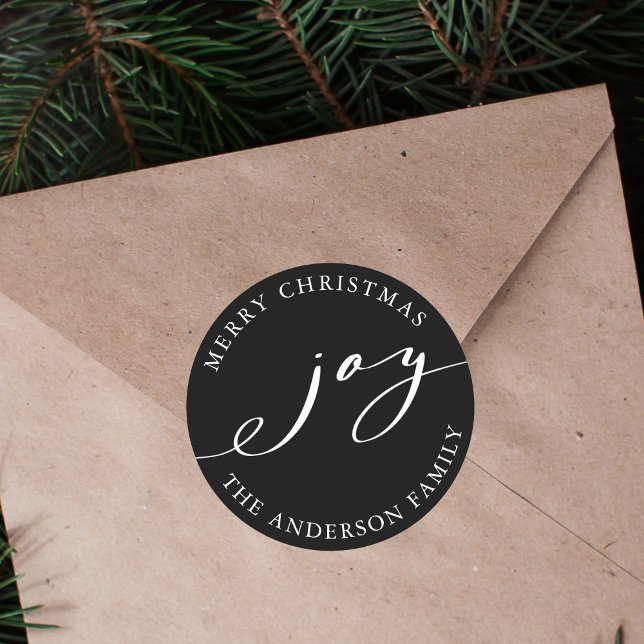Elegant Joy Christmas | Holiday Black Classic Round Sticker (Creator Uploaded)