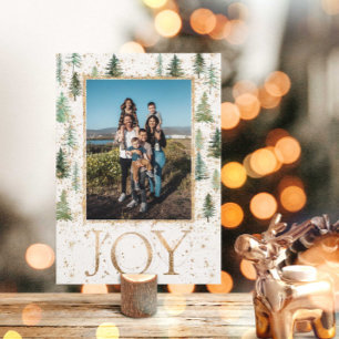 Elegant Joy Green Gold Holiday Photo Card