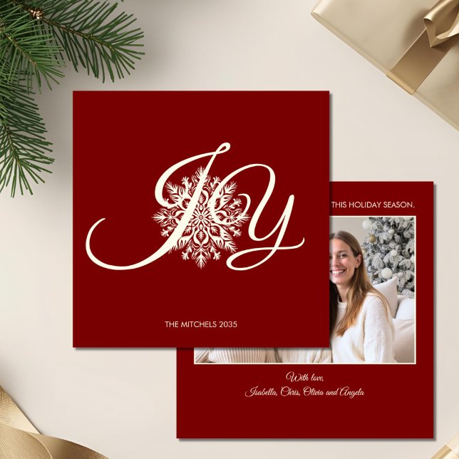 Elegant JOY Red White Christmas Photo  Holiday Card (Creator Uploaded)