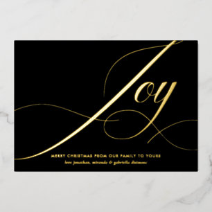 Elegant Joy Script Black Gold Foil Christmas Card