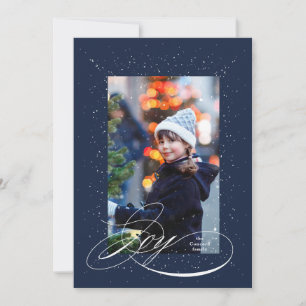 Elegant joy starry one photo navy Christmas Holiday Card