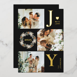 Elegant Joy Stylish Photo Collage Black Christmas