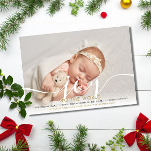 Elegant Joy to the World Holiday New Baby Photo Card