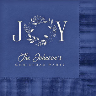Elegant Joy Wreath Personalised Christmas Party Foil Napkins