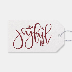 Elegant Joyful Burgundy Script Holiday Gift Tags