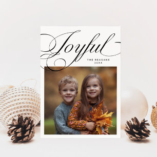 Elegant Joyful Calligraphy Photo White Holiday Card